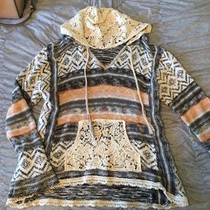 Multi-colored, Mulit-Fabric Knit Hoodie!